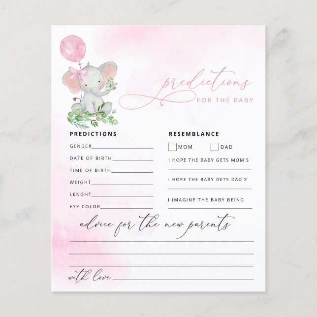 Papier Bébé Prédictions Cute Elephant Douche Jeu (Devant)