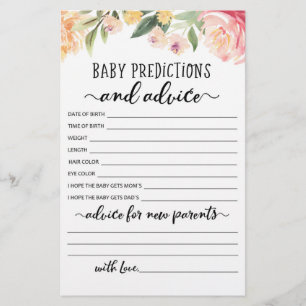 Papier Bébé Prédictions et conseils Baby shower partie