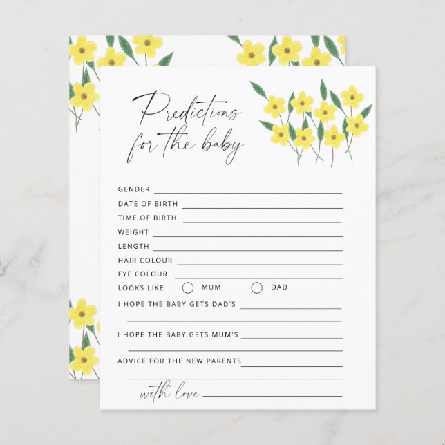 Papier Bébé prédictions et conseils Fleur sauvage jeu béb (Devant / Derrière)