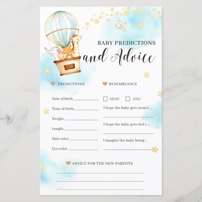 Papier Bébé prédictions et conseils jeu de Baby shower (Devant)