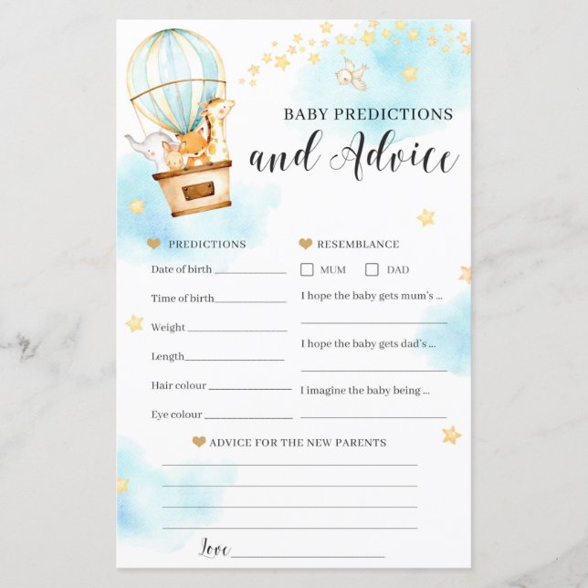 Papier Bébé prédictions et conseils jeu de Baby shower (Devant)