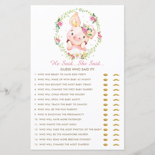 Papier Bébé Rose Cute Cochon Piglet Il A Dit Qu'Elle A Di (Devant)
