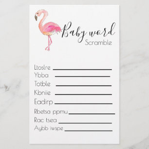 Papier Bébé scramble baby shower jeu flamingo