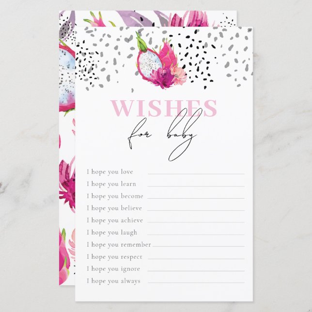 Papier Bébé Sprinkle Souhaits Pour Bébé Jeu Pitaya (Devant / Derrière)