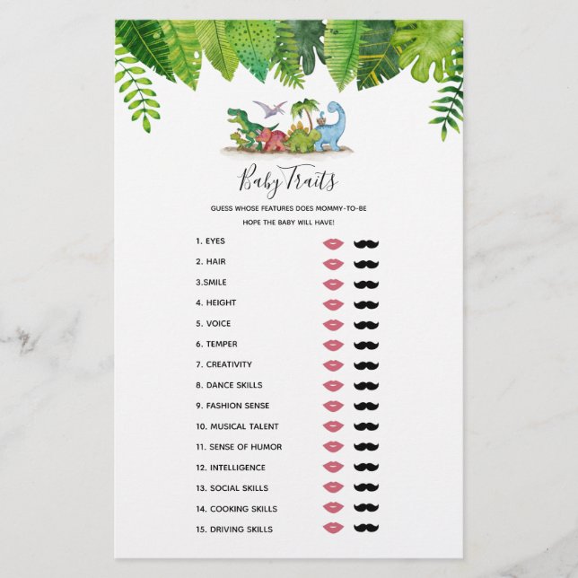 Papier Bébé Traits Dinosaur Baby shower Jeu (Devant)