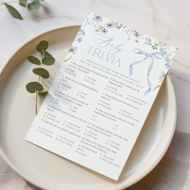 Papier Bébé trivia Blue Bow Fleur sauvage Baby shower jeu (Créateur téléchargé)