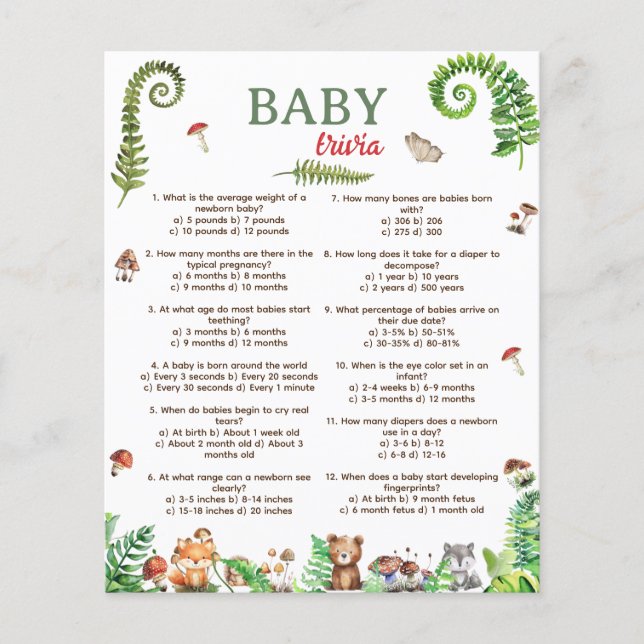 Papier Bébé trivia bois animal design jeu (Devant)