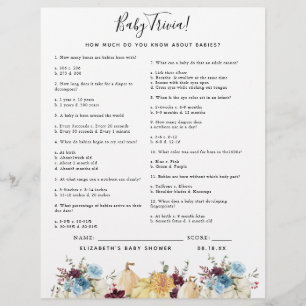 Papier Bébé Trivia   Jeu Baby shower