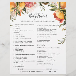 Papier Bébé Trivia   Jeu Baby shower