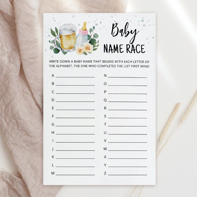 Papier Bébé verdure prépare jeu de course de noms de bébé (Greenery and Beer Baby Brewing Baby Shower Name Race Game)