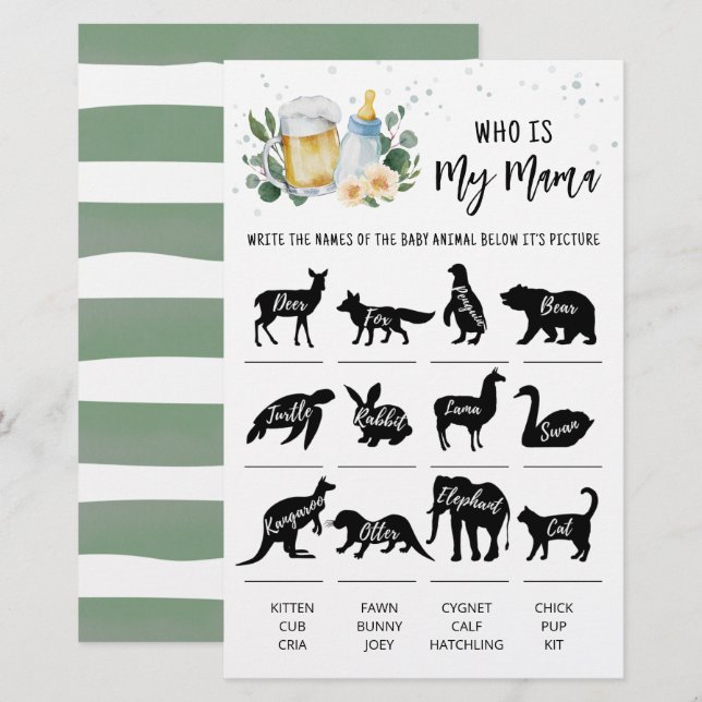 Papier Bébé vert brasse Qui est ma maman Jeu (Devant / Derrière)