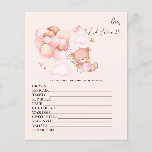 Papier Bébé Word Scramble Baby shower Jeu (Devant)