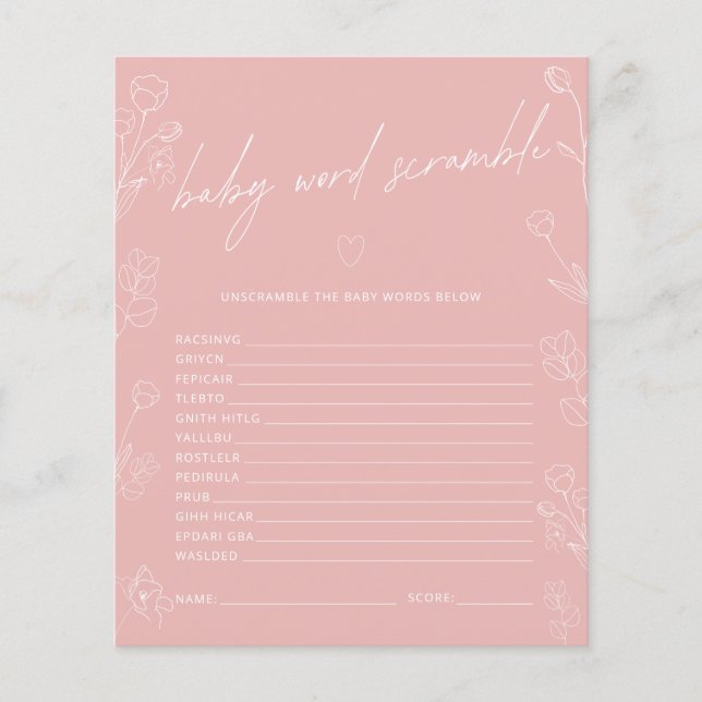 Papier Bébé Word Scramble Baby shower Jeu (Devant)