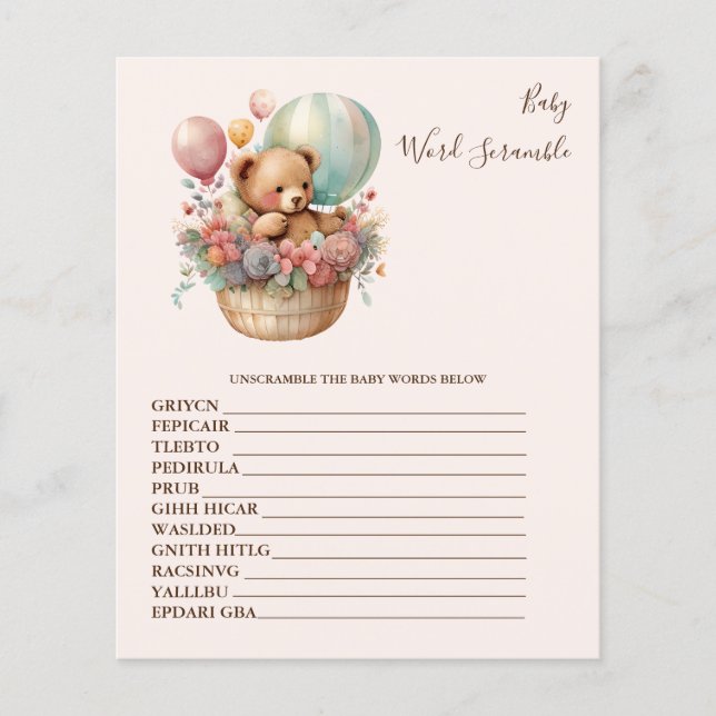 Papier Bébé Word Scramble Baby shower Jeu (Devant)