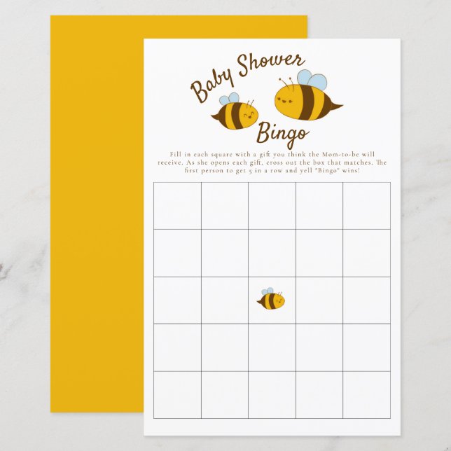 Papier Bee Baby shower Bingo Party Jeu mignonne (Devant / Derrière)