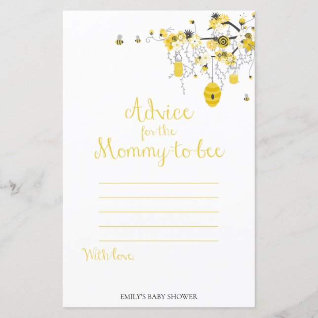 Papier Bee Baby shower Game - Conseils pour maman à BEE (Devant)