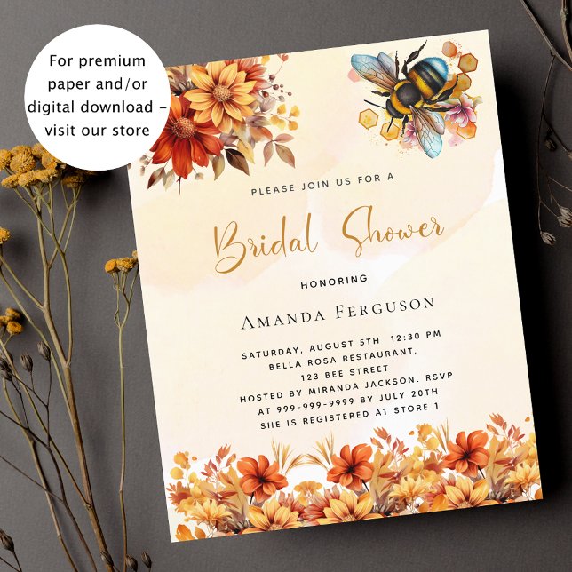 Papier Bee Bride douche automne budget floral invitation (Créateur téléchargé)