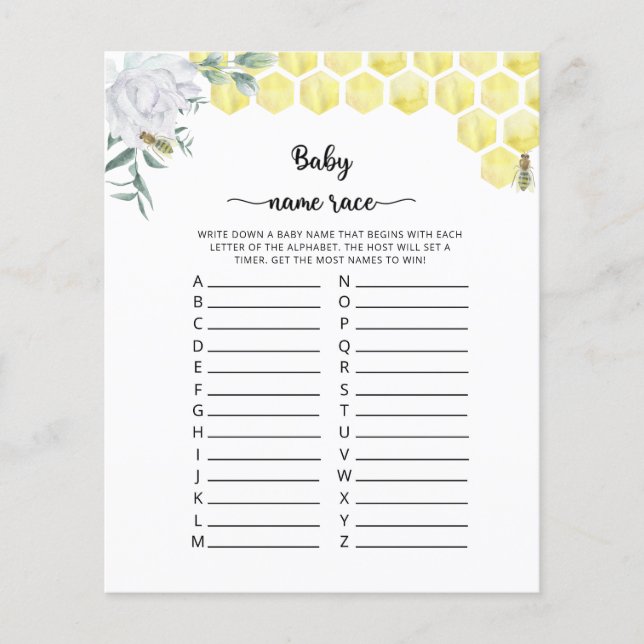 Papier Bee floral Baby name race game (Devant)