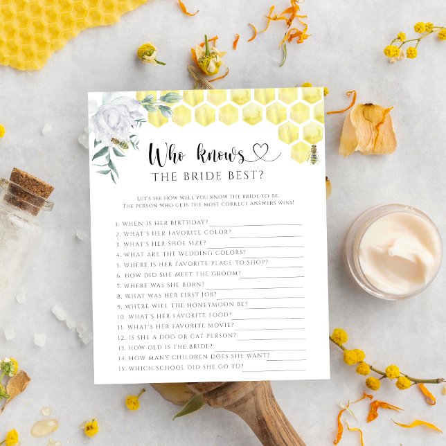 Papier Bee floral Qui connaît la mariée meilleur jeu (Créateur téléchargé)