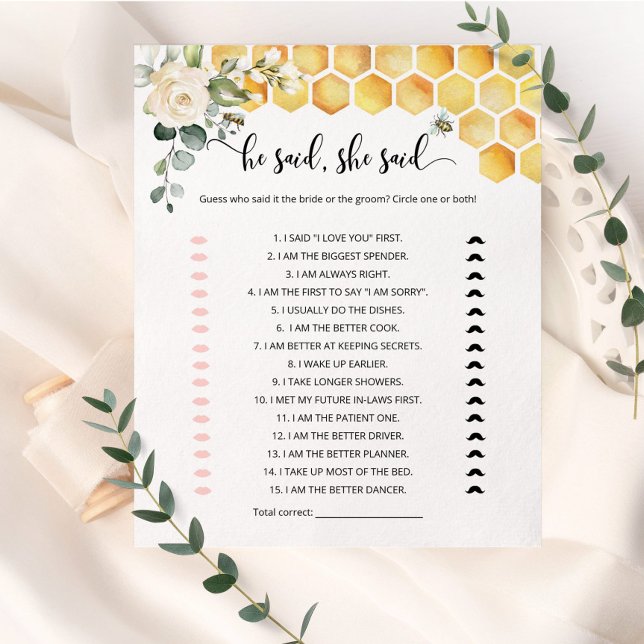 Papier Bee He a dit qu'elle a dit jeu de douche (Créateur téléchargé)