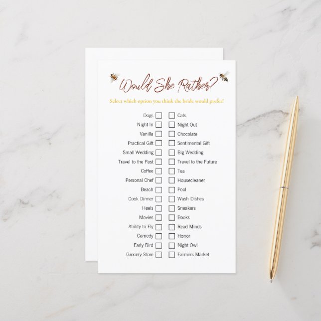 Papier Bee "Voudrait-Elle Plaire" Fête des mariées Jeu (Devant/Arrière en situation)