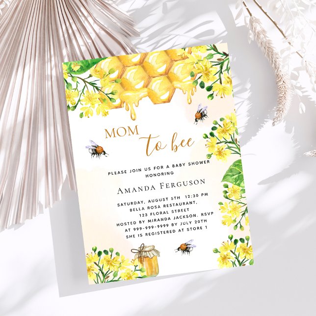 Papier Bees fleurons jaunes budget baby shower invitation (Créateur téléchargé)