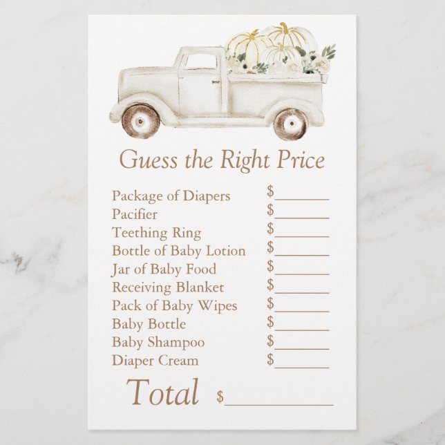 Papier Beige Petit Baby shower Citrouille Guest Prix corr (Devant)