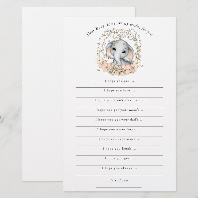 Papier Belle envie d'éléphant pour le Baby shower (Devant / Derrière)