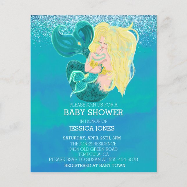 Papier Belle invitation à la douche mère et bébé sirène (Devant)