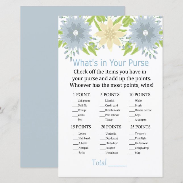 Papier Belles fleurs Qu'est-ce qu'il y a dans votre sac à (Devant / Derrière)