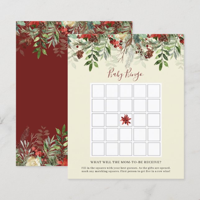 Papier Berries d'hiver | Baby shower Bingo Game Card (Devant / Derrière)