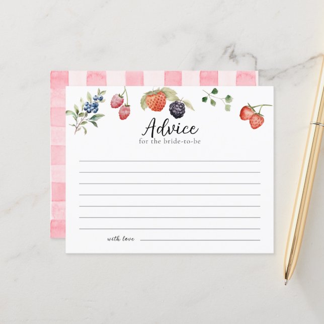 Papier Berry in Love Berries Bridal Shower Advice Card (Devant/Arrière en situation)