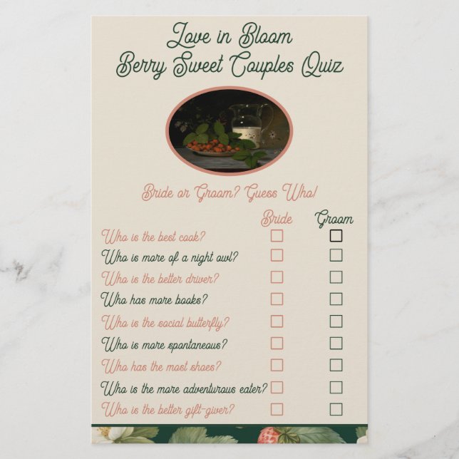 Papier Berry Sweet Couple Quiz Fête des mariées Jeu (Devant)