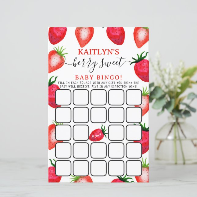 Papier Berry Sweet Strawberry Baby shower Bingo Jeu (Debout devant)