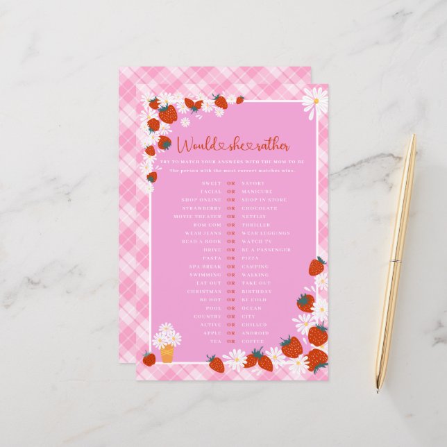 Papier Berry Sweet Voudrait-Elle Plutôt Baby shower Jeu (Devant/Arrière en situation)