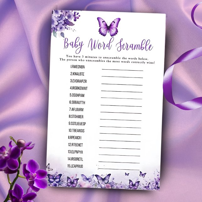 Papier Beurre Purple Word jeu Baby shower Scramble (Créateur téléchargé)