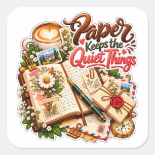 Papier bewahrt die stillen Dinge Quadratischer Aufkleber
