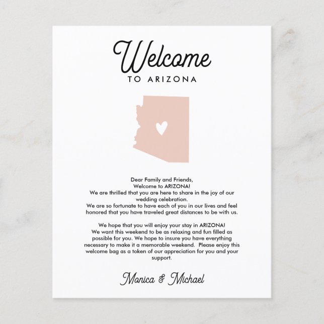 Papier Bienvenue à ARIZONA | Lettre & Itinéraire TOUTE CO (Devant)