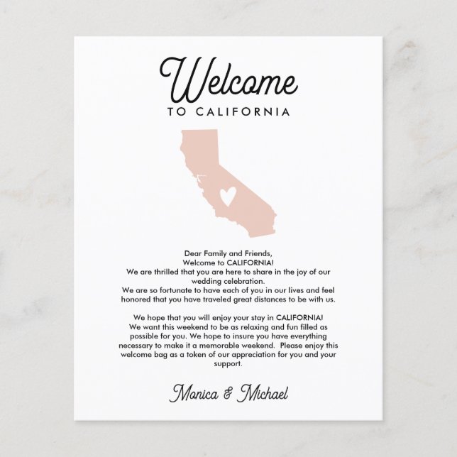 Papier Bienvenue à CALIFORNIA Lettre & Itinéraire TOUTE C (Devant)