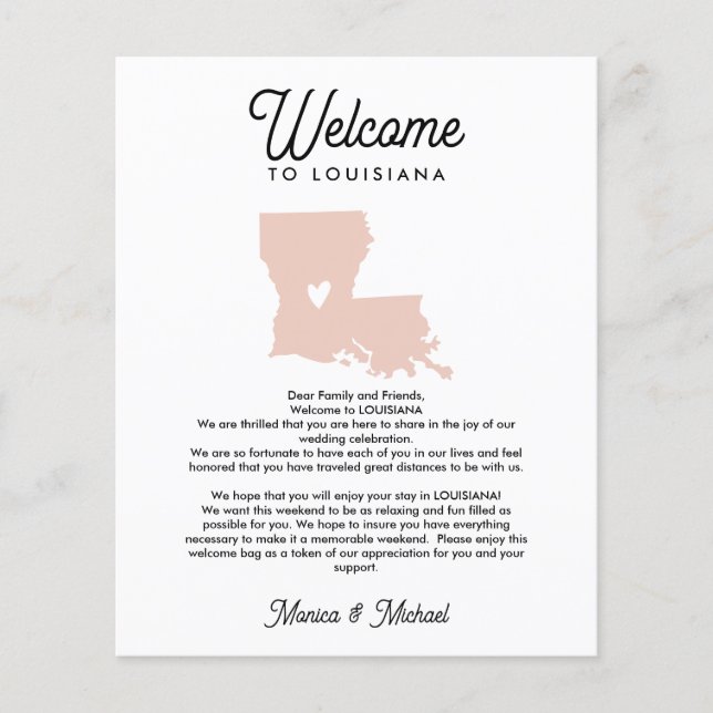 Papier Bienvenue à LOUISIANA Lettre & Itinéraire N'IMPORT (Devant)