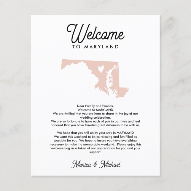 Papier Bienvenue à MARYLAND Lettre & Itinéraire N'IMPORTE (Devant)