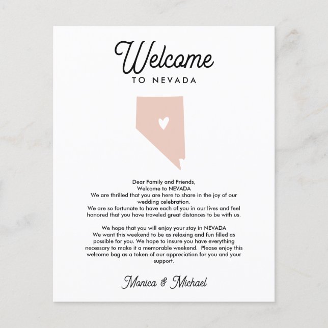 Papier Bienvenue à NEVADA Lettre & Itinéraire N'IMPORTE Q (Devant)