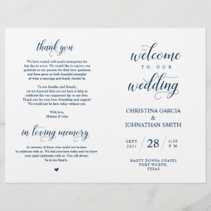 Papier Bienvenue, Cérémonie Mariage, Bleu pliable Marine