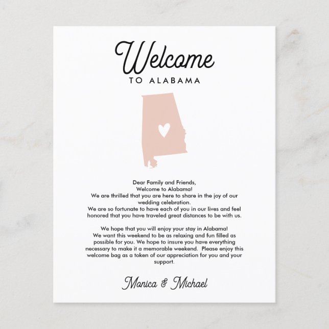 Papier Bienvenue en Alabama | Lettre & Itinéraire TOUTE C (Devant)