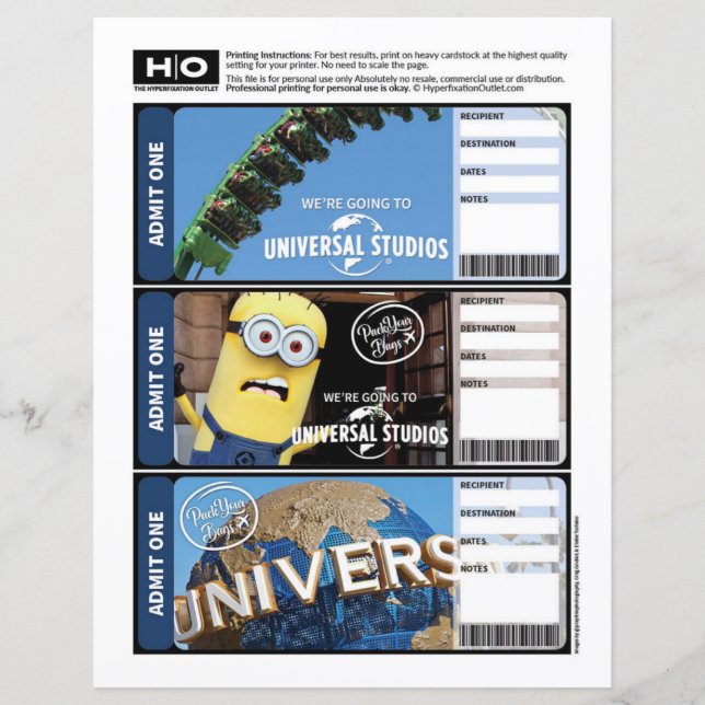 Papier Billet Faux universel pour voyages et événements (Devant)