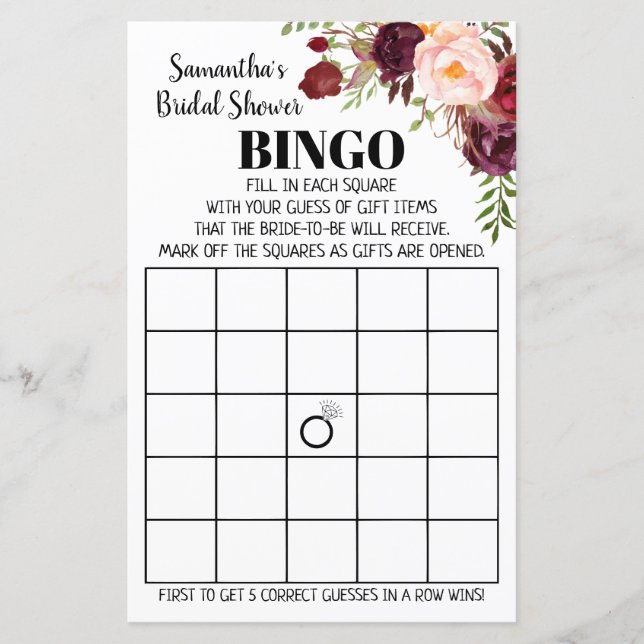 Papier Bingo anglais espagnol jeu de douche nuptiale mars (Devant)