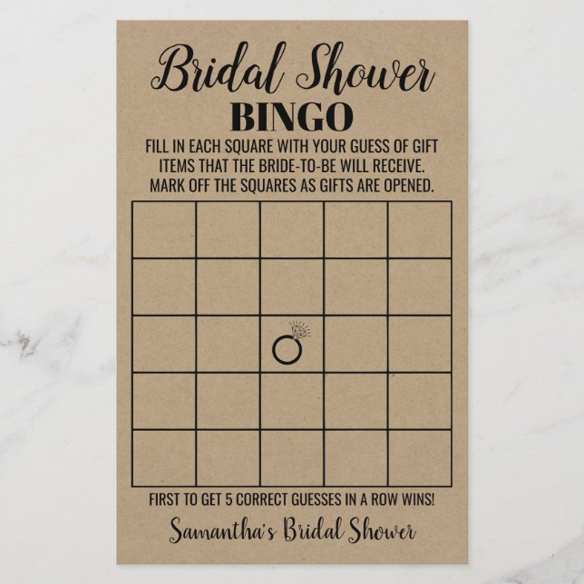 Papier Bingo anglais espagnol rustique jeu de douche nupt (Devant)