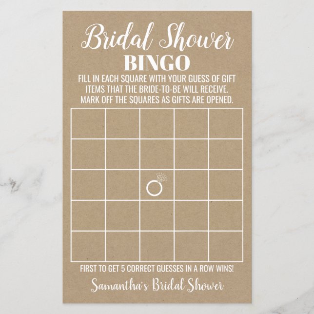 Papier Bingo anglais espagnol rustique jeu de douche nupt (Devant)
