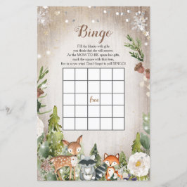 Papier Bingo Baby shower Animaux d'hiver Bois