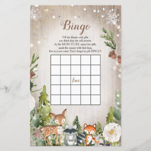 Papier Bingo Baby shower Animaux d'hiver Bois